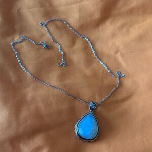Silver Opal Teardrop Pendant Necklace